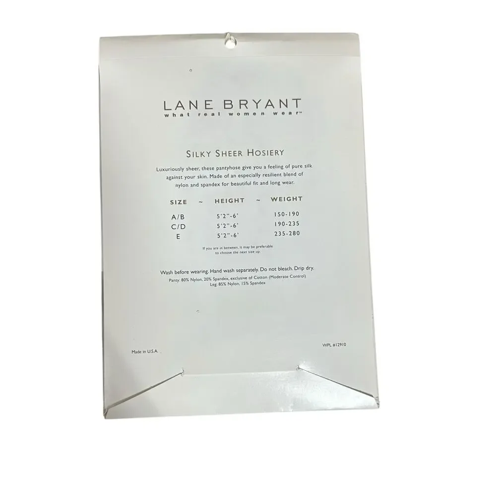 Lane Bryant Silky Sheer Control Top Pantyhose Lot of 4 Black Beige Off White C/D